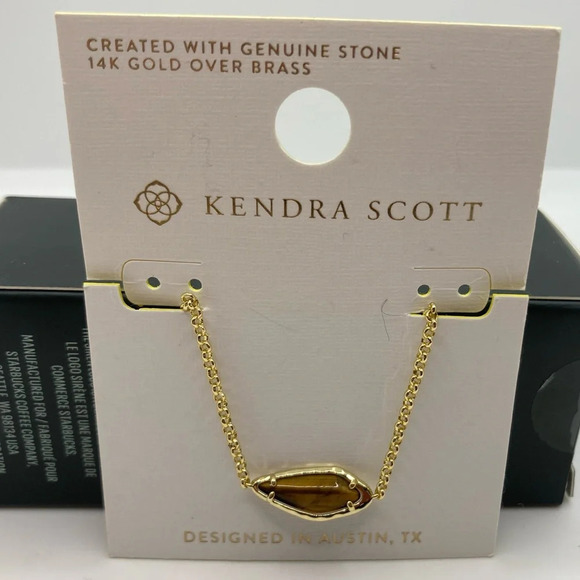 KENDRA SCOTT Genuine Tiger's Eye Stone Pendant Feminine Necklace 14k Gold NWT - Picture 2 of 5